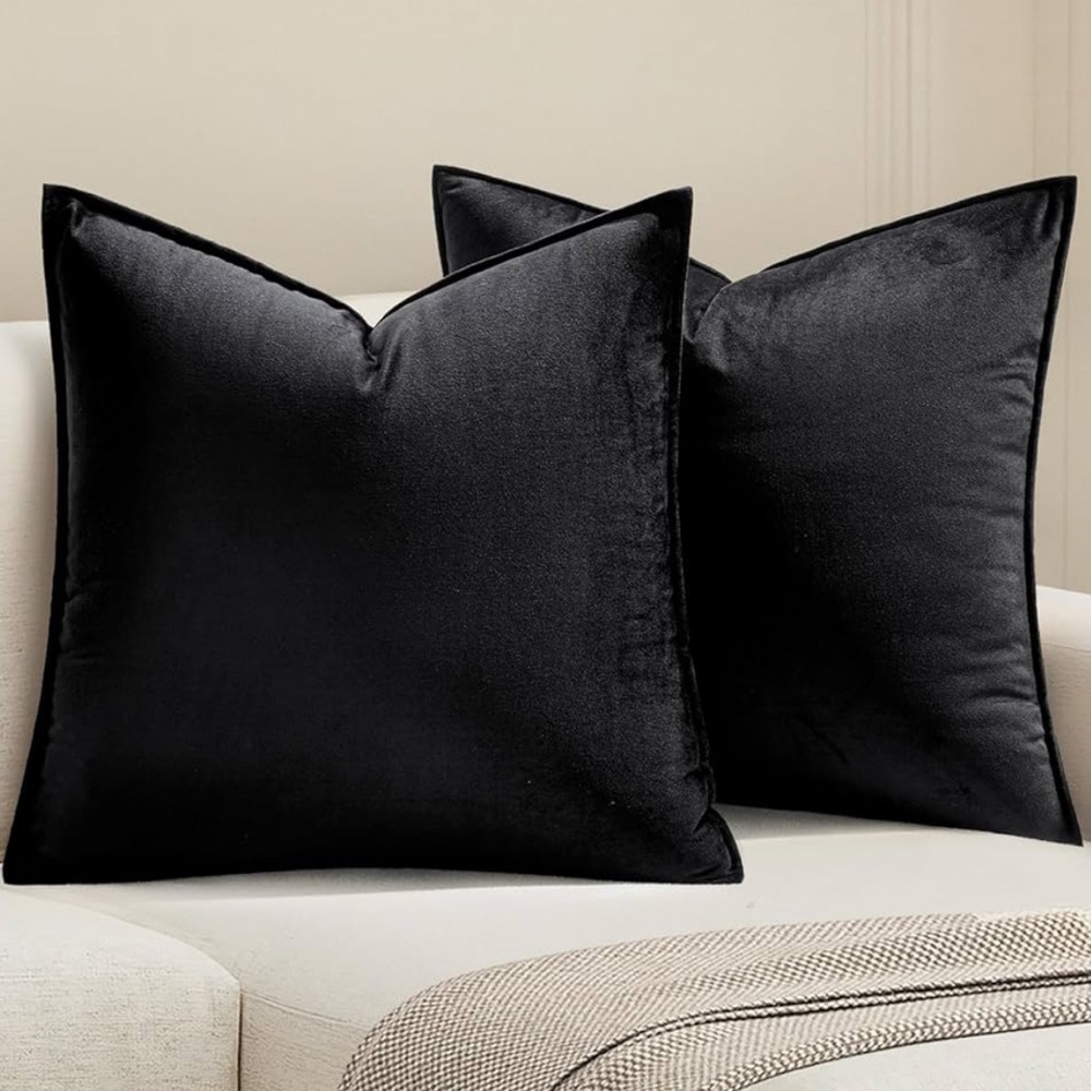 🆕 Jet Black VELVET Euro Accent Pillow Covers Luxury High End Hotel Vibes
